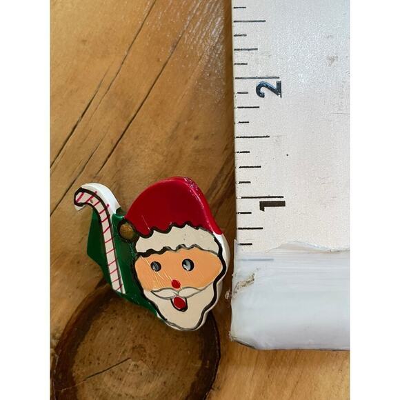 Vintage Hand Painted Santa Claus Christmas Earrings! Candy canes/tree.Front&back - Picture 3 of 3